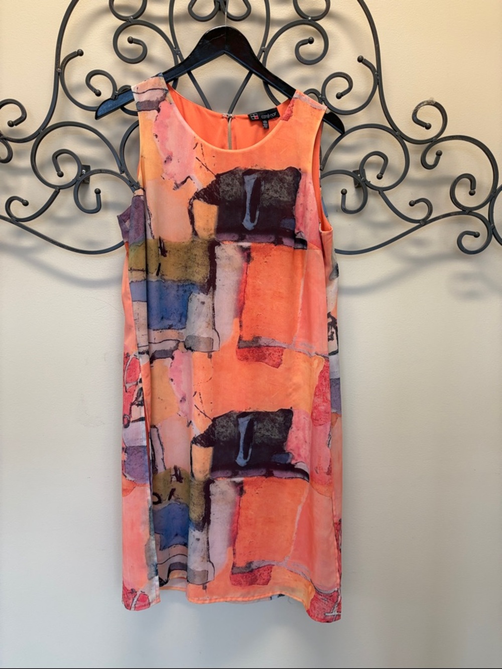 Sleeveless Coral Abstract Print Mini Dress